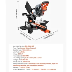 VEVOR Sliding Compound Miter Saw, 7-1/4 inch Blade, DC 18.5V Cordless Miter Saw, with LED Precision Alignment, Adjustable Angles, Battery and Charger Included, for Cutting Wood, Metals, Laminates