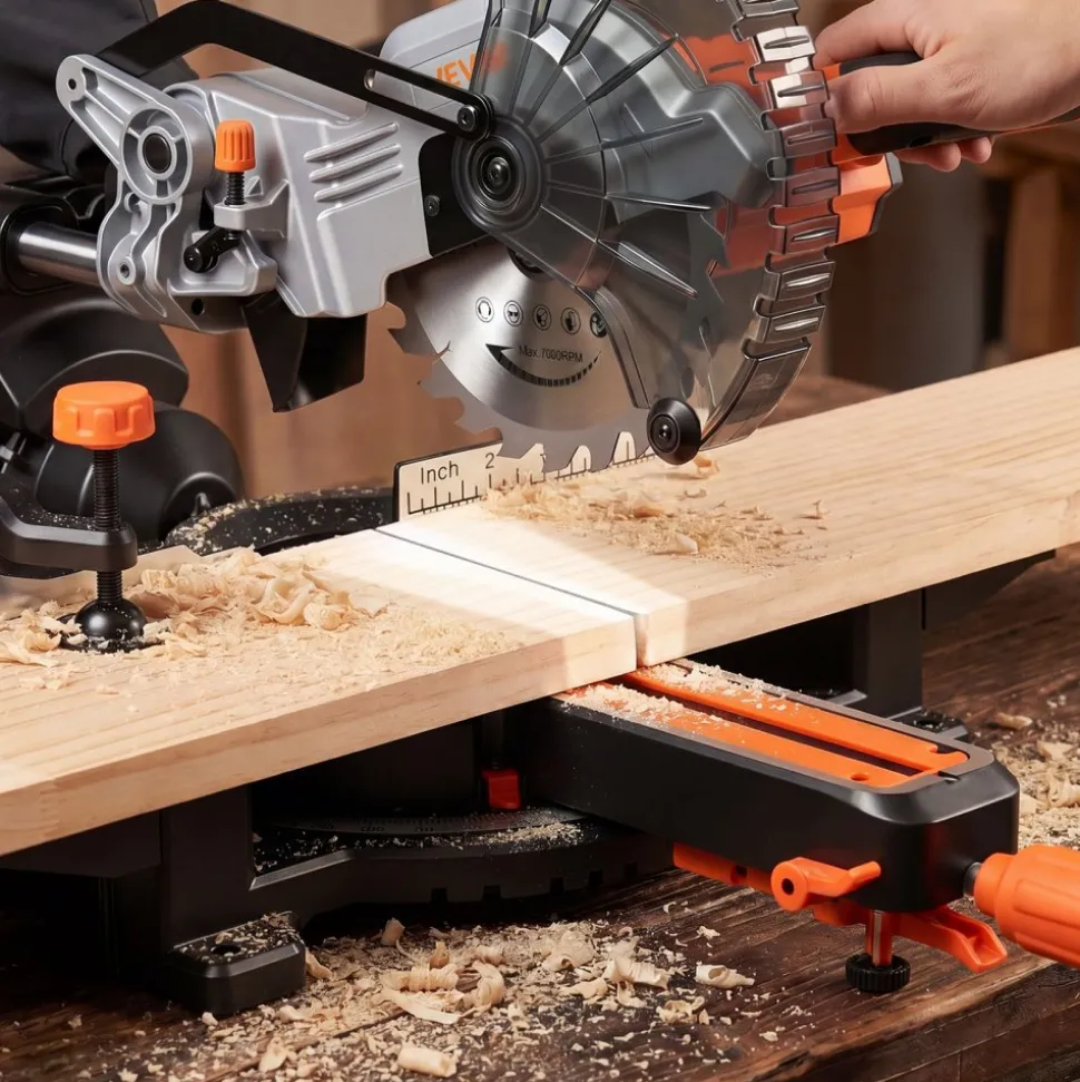 VEVOR Sliding Compound Miter Saw, 7-1/4 inch Blade, DC 18.5V Cordless Miter Saw, with LED Precision Alignment, Adjustable Angles, Battery and Charger Included, for Cutting Wood, Metals, Laminates