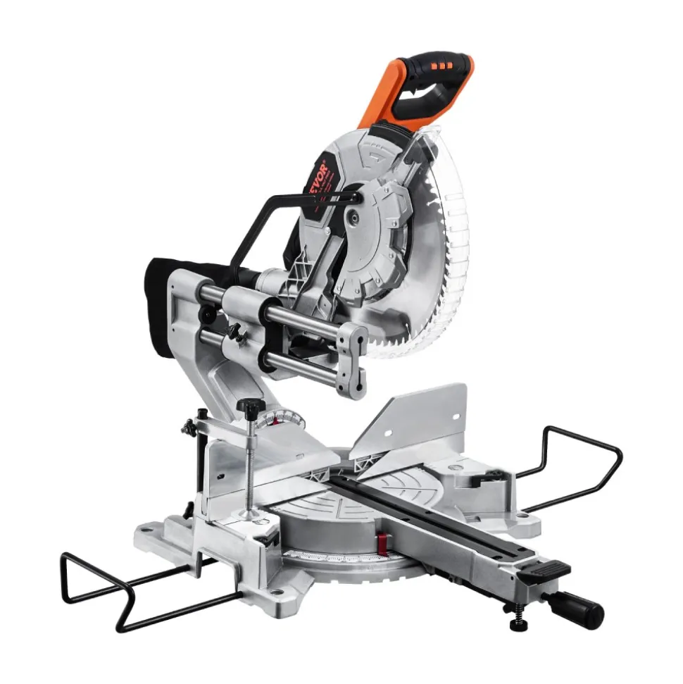 VEVOR Sliding Compound Miter Saw, 10-Inch Blade, 15 Amp Motor, 60-Tooth, Corded Double Bevel Sliding Miter Saw, LED Precision Alignment, Angle Adjustable, for Wood, Composite Decking, Laminates