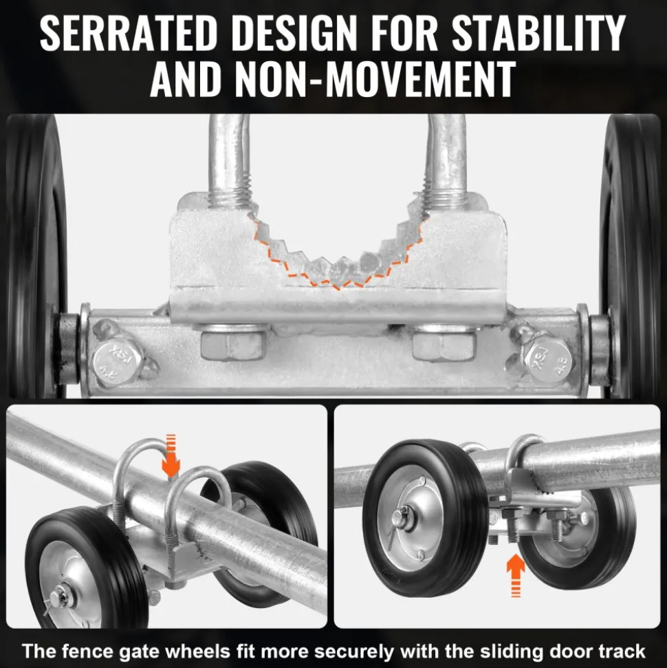 VEVOR Sliding Gate Kit, 6” Rolling Gate Hardware Kit, Universal Adjustable Sliding Gate Rollers Track Wheels, Heavy Duty Sliding Gate Guide Roller for Sliding Gates and Rolling Door,600lbs Load,Black