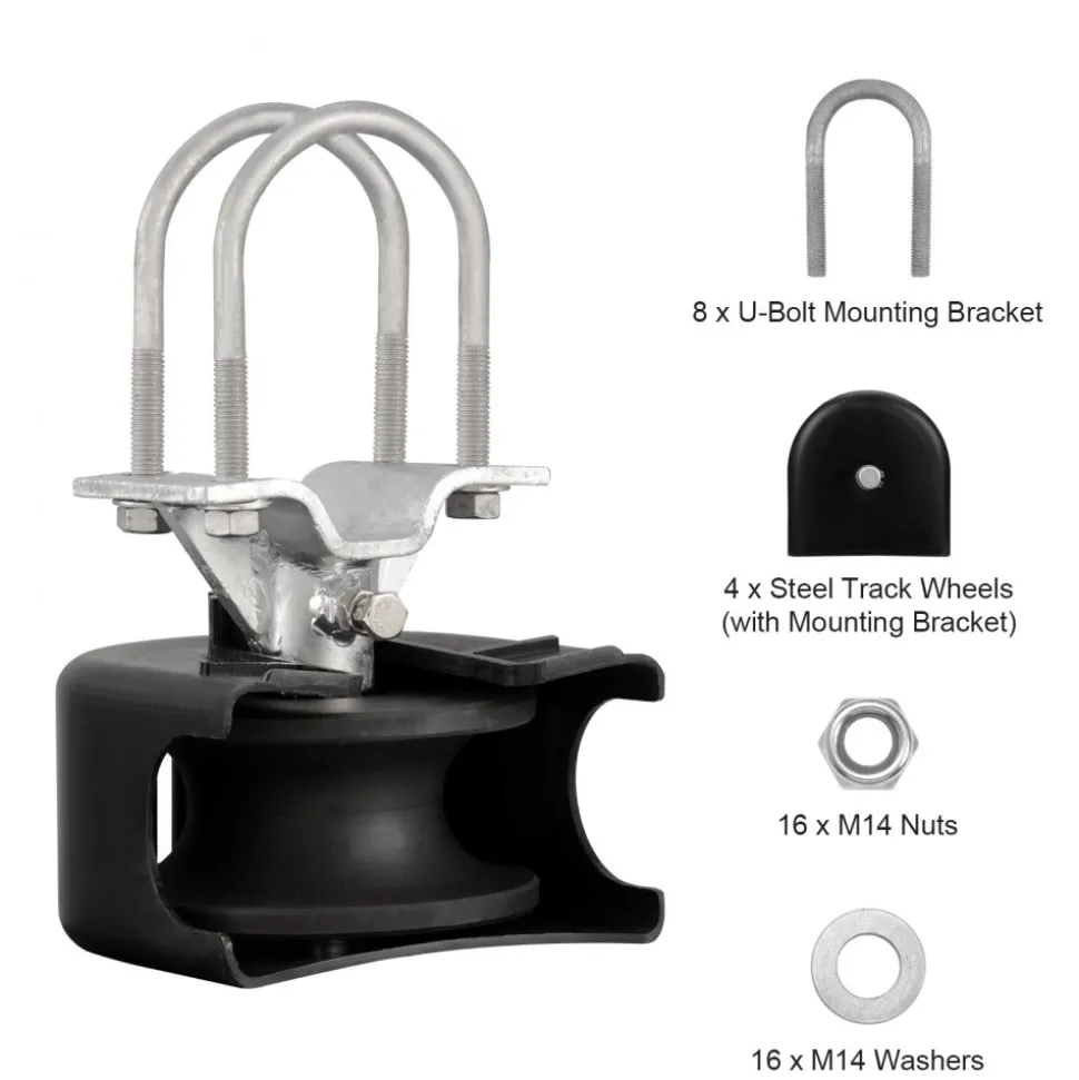 VEVOR Sliding Gate Kit, Rolling Gate Hardware Kit w/ U-Shaped Wheel Groove for Cantilever Sliding Gates and Rolling Door, Sliding Gate Rollers 4 Track Wheels w/ Cover, Heavy Duty Sliding Roller,Black