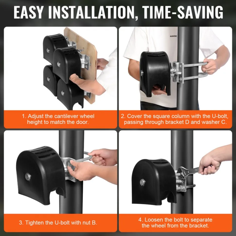 VEVOR Sliding Gate Kit, Rolling Gate Hardware Kit w/ U-Shaped Wheel Groove for Cantilever Sliding Gates and Rolling Door, Sliding Gate Rollers 4 Track Wheels w/ Cover, Heavy Duty Sliding Roller,Black