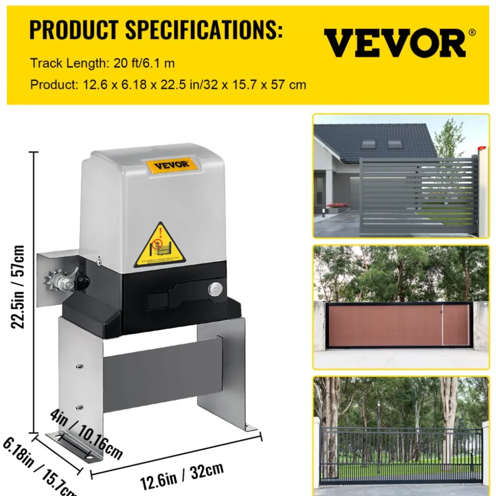 VEVOR Sliding Gate Opener, AC1400 3100LBS, with 2 Remote Controls, Gate Operator Hardware Kit for Security, Move Speed 43ft Per Min, Electric Rolling Driveway Slide Gate Motor