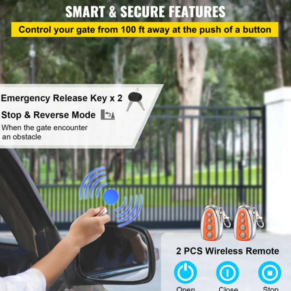 VEVOR Sliding Gate Opener 3300 LBS Automatic Sliding Gate, Gate Opener Motor with 2 Remote Controls, 230 ft Remote Distance Driveway Rolling Gate, Automatic Sliding Gate Opener for Sliding Gate
