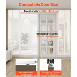 VEVOR Sliding Pocket Door Hardware Track Kit, 4.73 ft Heavy Duty Pocket Door Hardware Kit, Commercial Grade Pocket Door Hardware and Track Set for 24"-30" Wide Single Door, Smoothly and Easy to Install