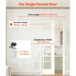 VEVOR Sliding Pocket Door Hardware Track Kit, 68.74