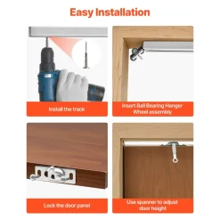 VEVOR Sliding Pocket Door Hardware Track Kit, 56.73" Pocket Door Track Kit with Soft Close Mechanism for Smooth and Quiet Sliding, Easy to Install, for 1" to 1 3/4" Thickness 30" Width Single Door