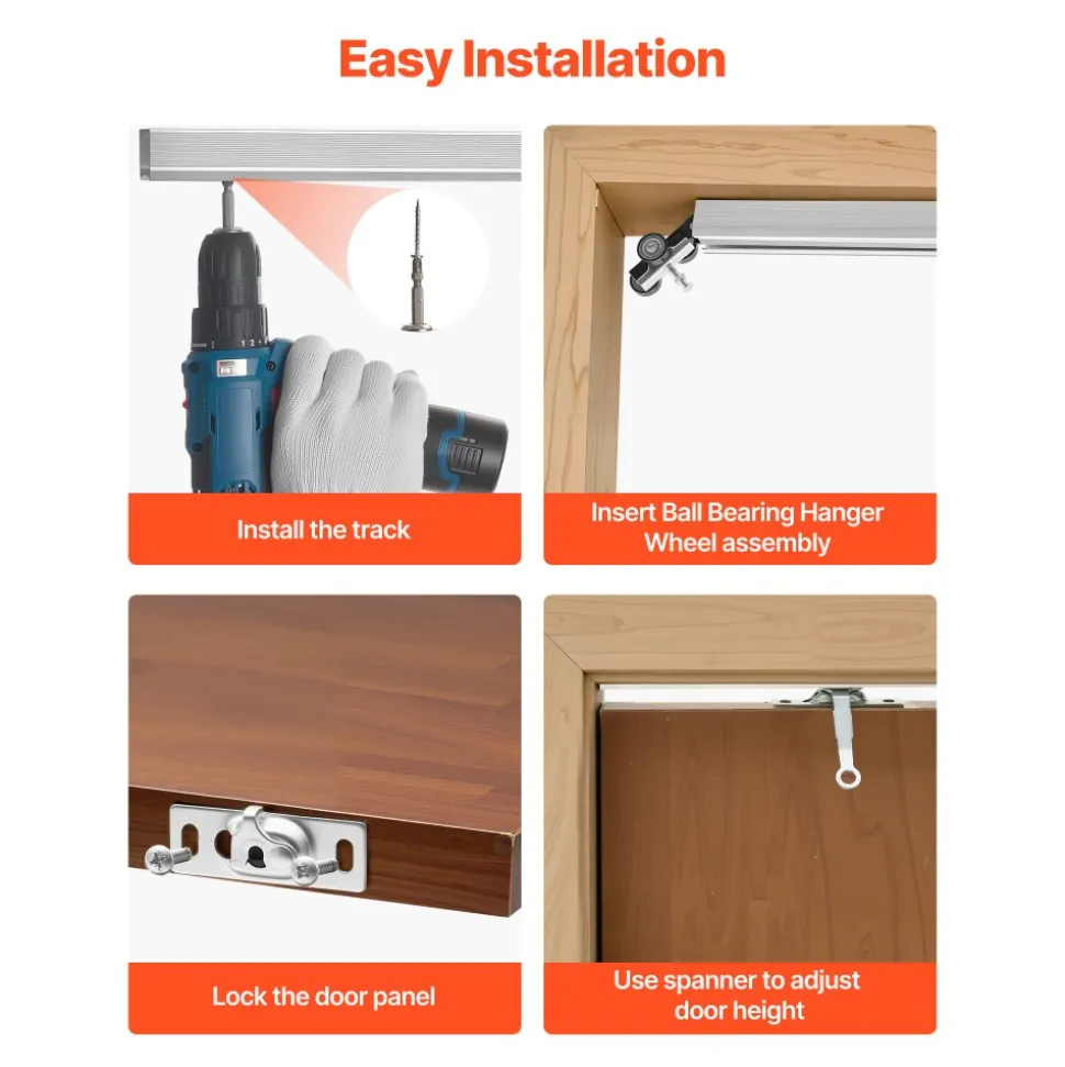VEVOR Sliding Pocket Door Hardware Track Kit, 56.73" Pocket Door Track Kit with Soft Close Mechanism for Smooth and Quiet Sliding, Easy to Install, for 1" to 1 3/4" Thickness 30" Width Single Door