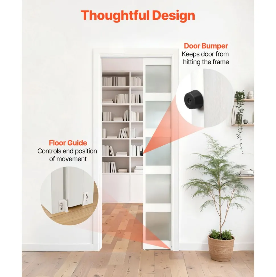 VEVOR Sliding Pocket Door Hardware Track Kit, 56.73" Pocket Door Track Kit with Soft Close Mechanism for Smooth and Quiet Sliding, Easy to Install, for 1" to 1 3/4" Thickness 30" Width Single Door