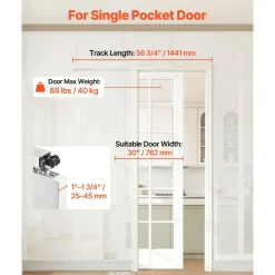VEVOR Sliding Pocket Door Hardware Track Kit, 56.73