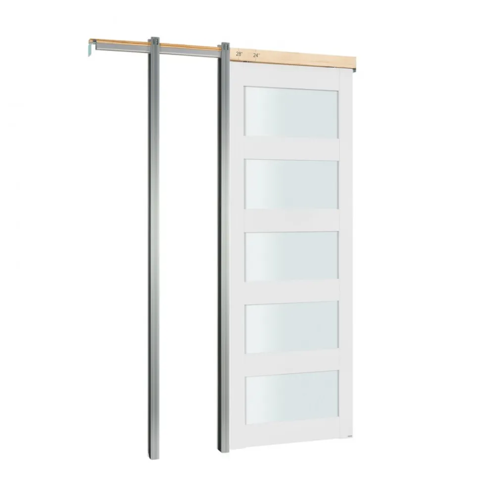 VEVOR Sliding Pocket Door, 30" x 80", 5-Lite Frosted Glass Single Sliding Door with Hardware Kit, Sturdy Solid Wood & MDF Pocket Doors Slab with Waterproof Surface for Bedroom Kitchen Study Room