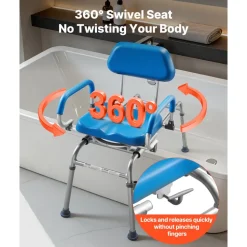 VEVOR Sliding Shower Chair, 330 lbs Tub Transfer Bench for Bathtub with Swivel Seat, Padded Shower Bench with Pivoting Arms and Backrest, Height Adjustable for Handicap, Seniors, Elderly and Disabled