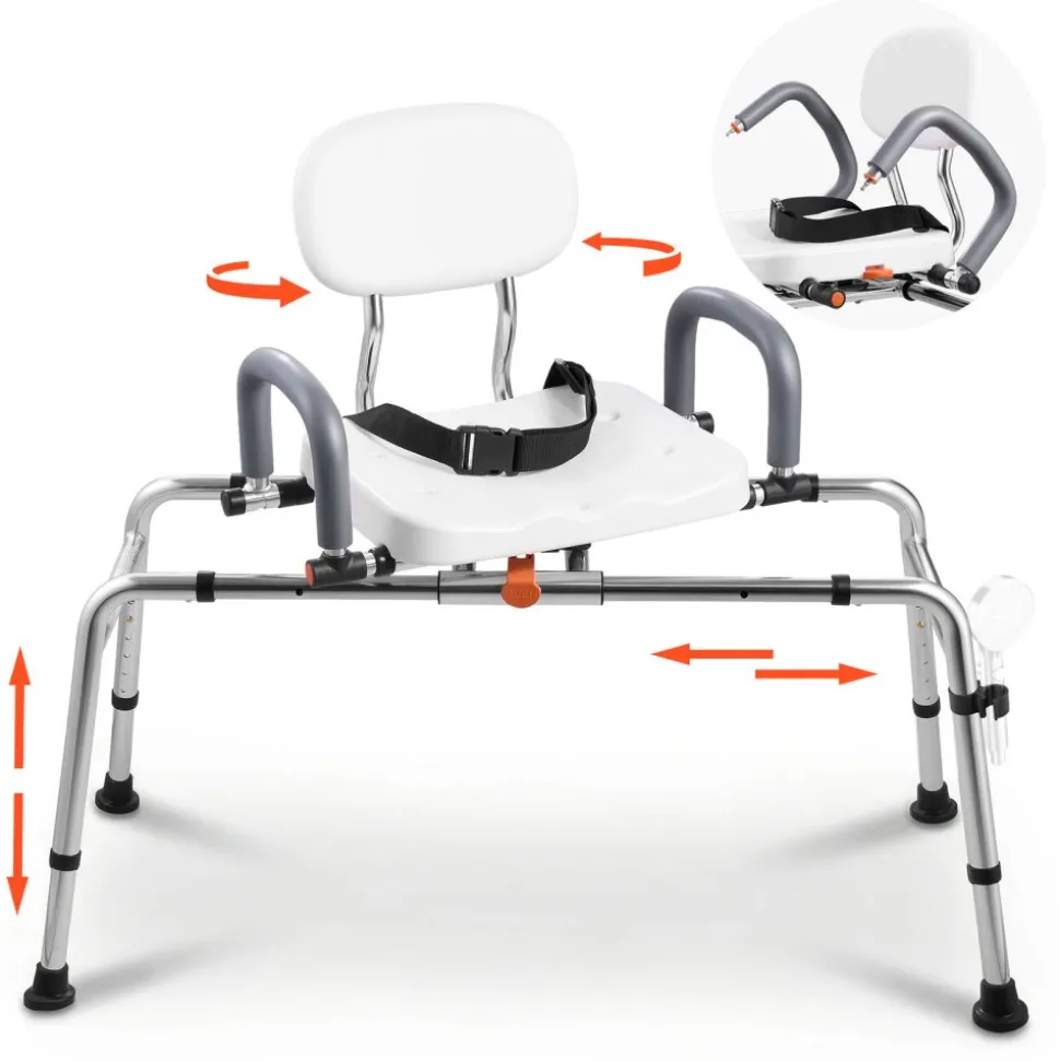 VEVOR Sliding Shower Chair, 400 lbs Tub Transfer Bench for Bathtub with Swivel Seat, Shower Bench with Pivoting Arms and Backrest, Height & Width Adjustable for Handicap, Seniors, Elderly and Disabled
