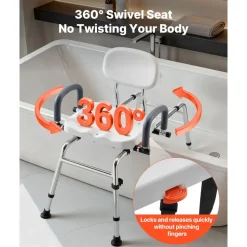 VEVOR Sliding Shower Chair, 400 lbs Tub Transfer Bench for Bathtub with Swivel Seat, Shower Bench with Pivoting Arms and Backrest, Height & Width Adjustable for Handicap, Seniors, Elderly and Disabled