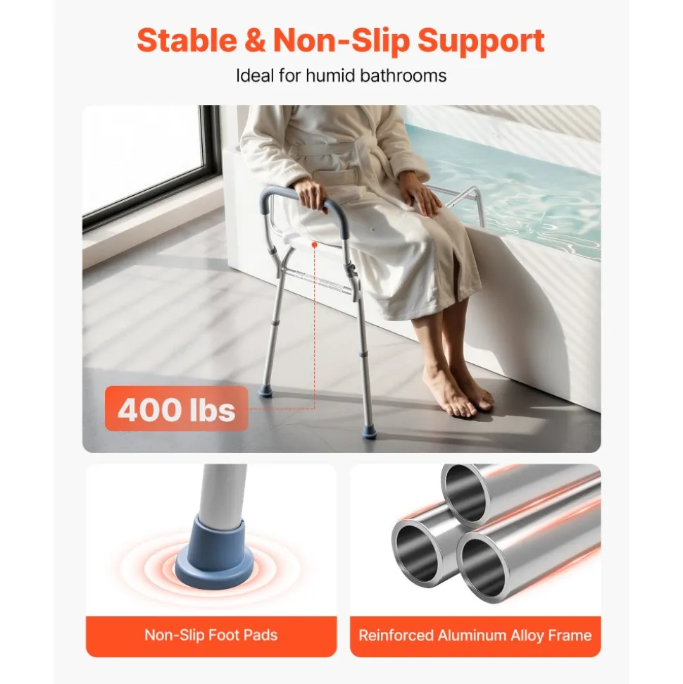 VEVOR Sliding Shower Chair, 400 lbs Capacity Tub Transfer Bench for Bathtub, Heavy Duty Shower Bench with Arms and Backrest, Height Adjustable Seat for Handicap, Adults, Seniors, Elderly and Disabled