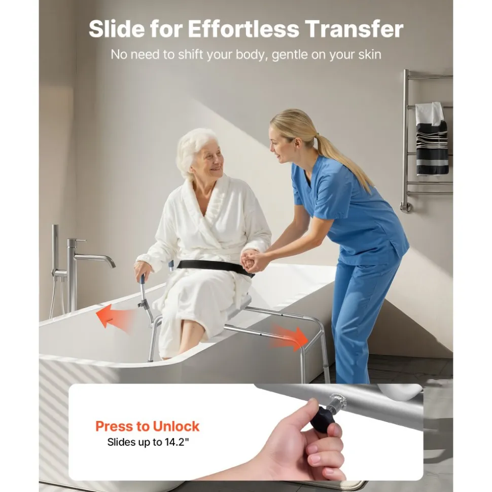 VEVOR Sliding Shower Chair, 400 lbs Capacity Tub Transfer Bench for Bathtub, Heavy Duty Shower Bench with Arms and Backrest, Height Adjustable Seat for Handicap, Adults, Seniors, Elderly and Disabled