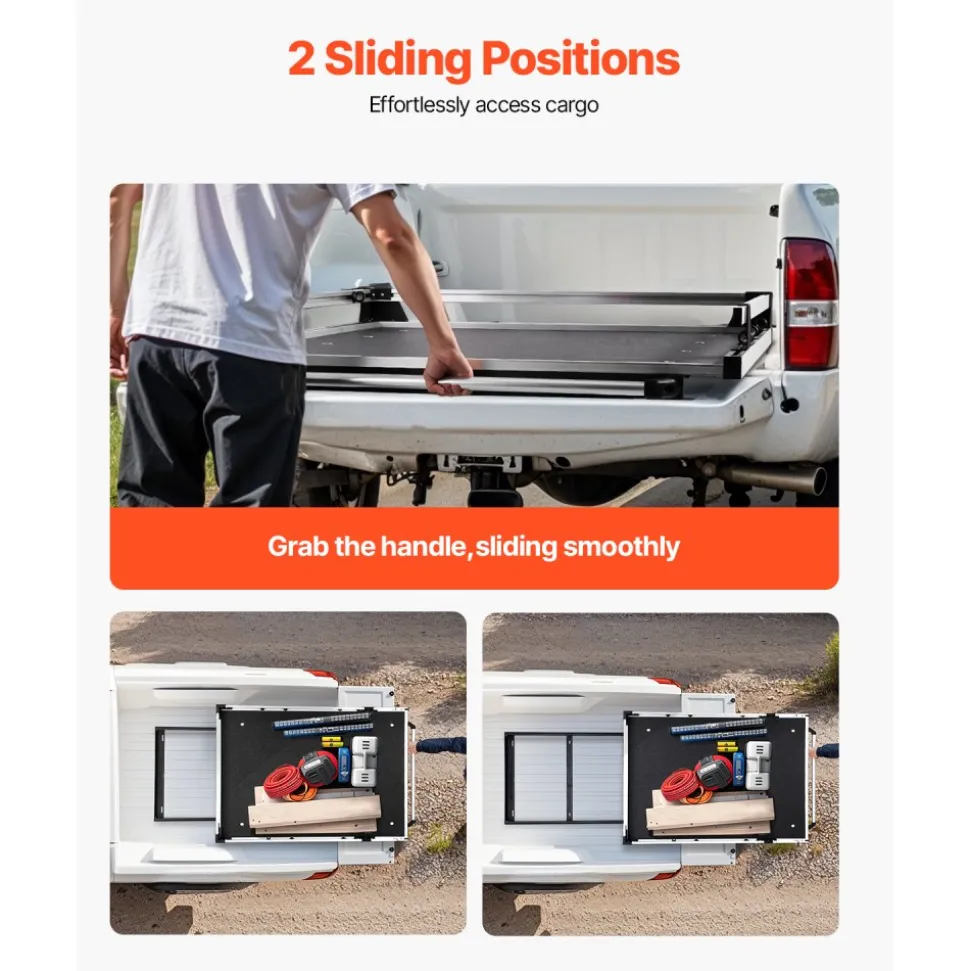 VEVOR Sliding Truck Bed Organizer, 78 x 48-Inch Heavy Duty Truck Bed Storage Drawer with 1000 lbs Capacity, Features 6 Movable Rings for Securing, 2-Postion Slide out Tray for Pickup Trucks, Black