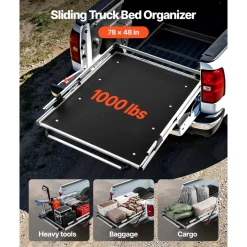 VEVOR Sliding Truck Bed Organizer, 78 x 48-Inch Heavy Duty Truck Bed Storage Drawer with 1000 lbs Capacity, Features 6 Movable Rings for Securing, 2-Postion Slide out Tray for Pickup Trucks, Black