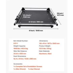 VEVOR Sliding Truck Bed Organizer, 58 x 41-Inch Heavy Duty Truck Bed Storage Drawer with 1000 lbs Capacity, Features 6 Movable Rings for Securing, 2-Postion Slide out Tray for Pickup Trucks, Black
