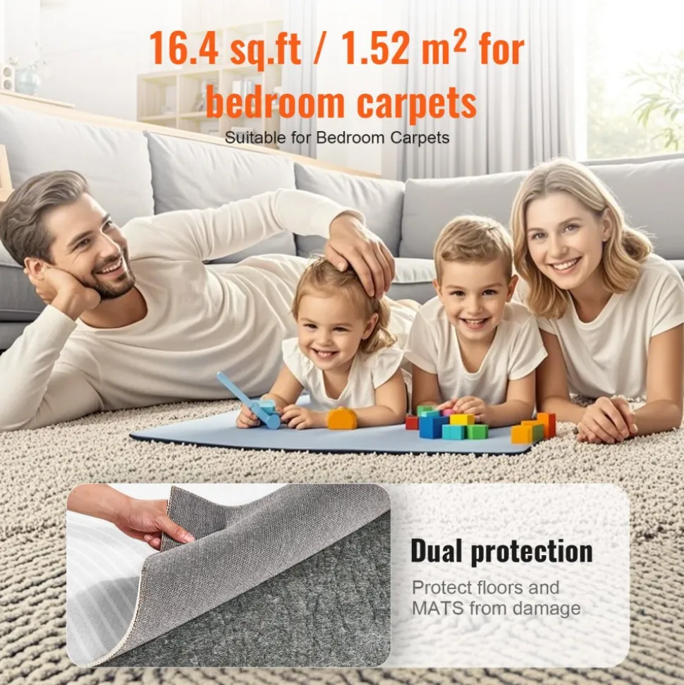 VEVOR - Slip-Resistant Rug Pad - Protective Cushioning Carpet Pad - 8' x 10' - 1/4"Thick - Dual Surface - Polyester Felt + Latex - Gray - 7-8㎡ Area Carpet Padding Rug Cushion Safe for All Floors