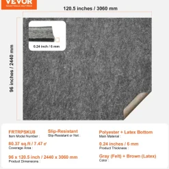 VEVOR - Slip-Resistant Rug Pad - Protective Cushioning Carpet Pad - 8' x 10' - 1/4