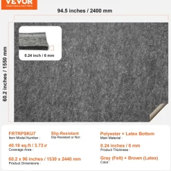 VEVOR - Slip-Resistant Rug Pad - Protective Cushioning Carpet Pad - 5' x 8' - 1/4