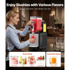 VEVOR Slushie Machine, 6L/1.6Gal Commercial Slushy Maker, Frozen Drink Maker with Self-Cleaning, Margarita Machine for Restaurants Bars Party for Slushie, Margaritas, Milkshake & More