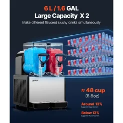 VEVOR Slushie Machine, 6L/1.6Gal x 2 Tank Commercial Slushy Maker, Frozen Drink Maker with Self-Cleaning, Margarita Machine for Restaurants Bars Party for Slushie, Margaritas, Milkshake & More