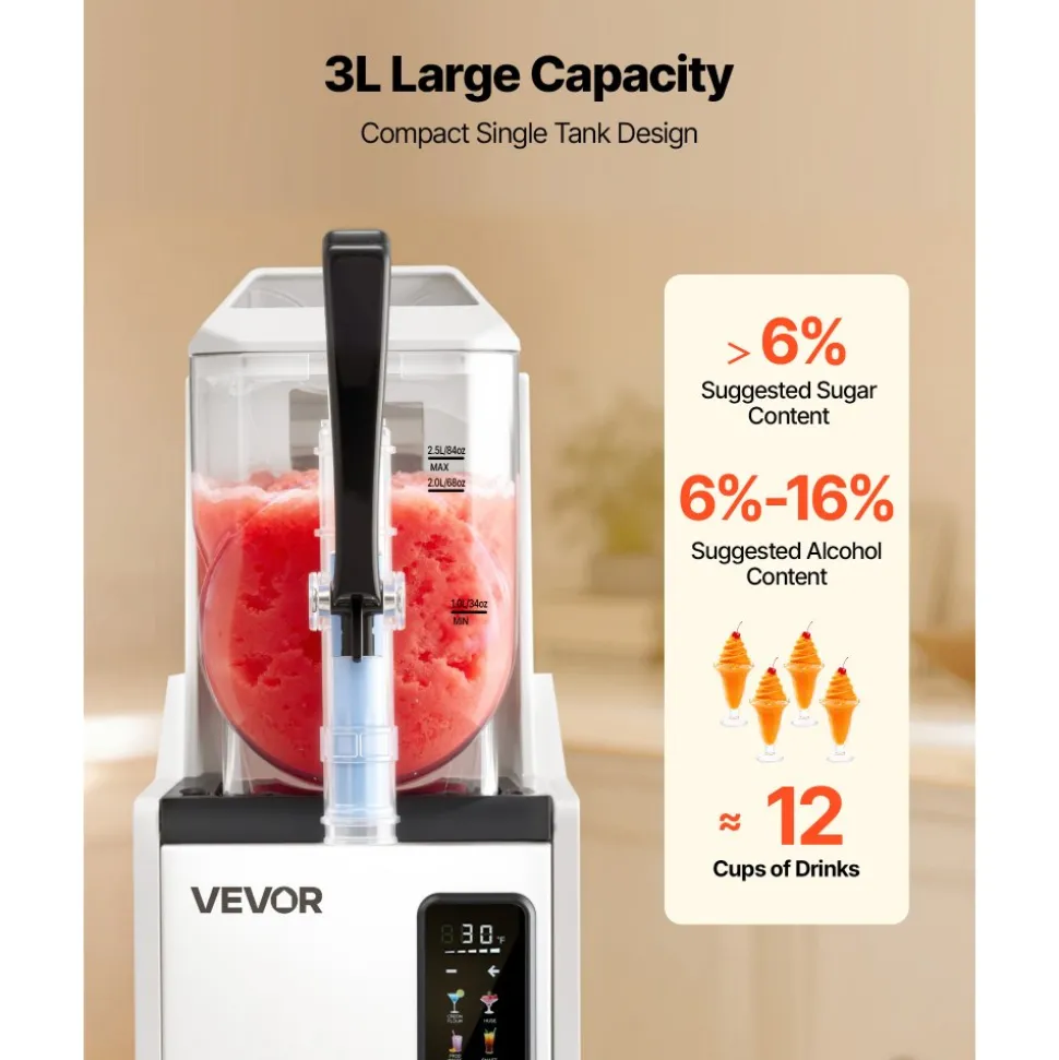 VEVOR Slushie Machine, 3L/100oz No Ice Needed Slushy Machine for Home, Frozen Drink Maker with Single Tank, Margarita Machine with Self-Cleaning, for Frozen Margaritas, Frappés, Milkshake & More