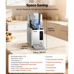 VEVOR Slushie Machine, 3L/100oz No Ice Needed Slushy Machine for Home, Frozen Drink Maker with Single Tank, Margarita Machine with Self-Cleaning, for Frozen Margaritas, Frappés, Milkshake & More