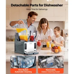 VEVOR Slushie Machine, 4L/135oz x 2 Tank Slushy Machine for Home, No Ice Needed Frozen Drink Maker, Margarita Maker with Self-Cleaning, for Frozen Margaritas, Frappés, Milkshake & More