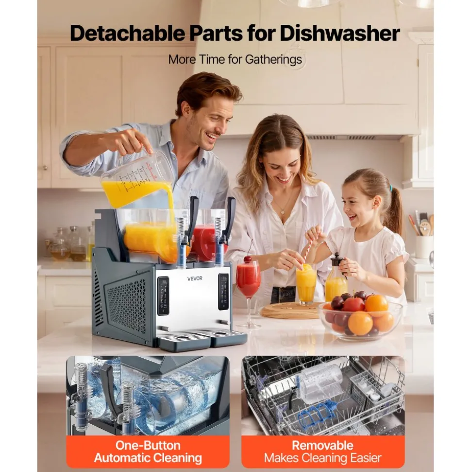 VEVOR Slushie Machine, 4L/135oz x 2 Tank Slushy Machine for Home, No Ice Needed Frozen Drink Maker, Margarita Maker with Self-Cleaning, for Frozen Margaritas, Frappés, Milkshake & More