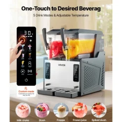 VEVOR Slushie Machine, 4L/135oz x 2 Tank Slushy Machine for Home, No Ice Needed Frozen Drink Maker, Margarita Maker with Self-Cleaning, for Frozen Margaritas, Frappés, Milkshake & More