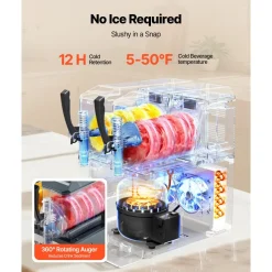 VEVOR Slushie Machine, 4L/135oz x 2 Tank Slushy Machine for Home, No Ice Needed Frozen Drink Maker, Margarita Maker with Self-Cleaning, for Frozen Margaritas, Frappés, Milkshake & More