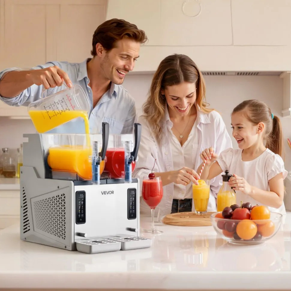 VEVOR Slushie Machine, 3L/100oz x 2 Tank Slushy Machine for Home, No Ice Needed Frozen Drink Maker, Margarita Maker with Self-Cleaning, for Frozen Margaritas, Frappés, Milkshake & More