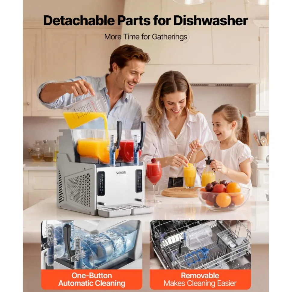 VEVOR Slushie Machine, 3L/100oz x 2 Tank Slushy Machine for Home, No Ice Needed Frozen Drink Maker, Margarita Maker with Self-Cleaning, for Frozen Margaritas, Frappés, Milkshake & More