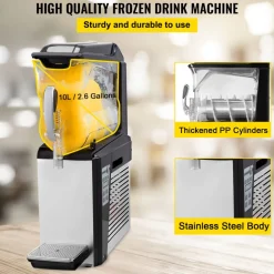 VEVOR Slushy Machine, 10L 1 Tank Slushie Machine for Home, 600W Commercial Slushy Machine, machine a slush for Frozen Drinks Automatic Clean, Slushy Machine for Home Supermarkets Cafes Restaurants