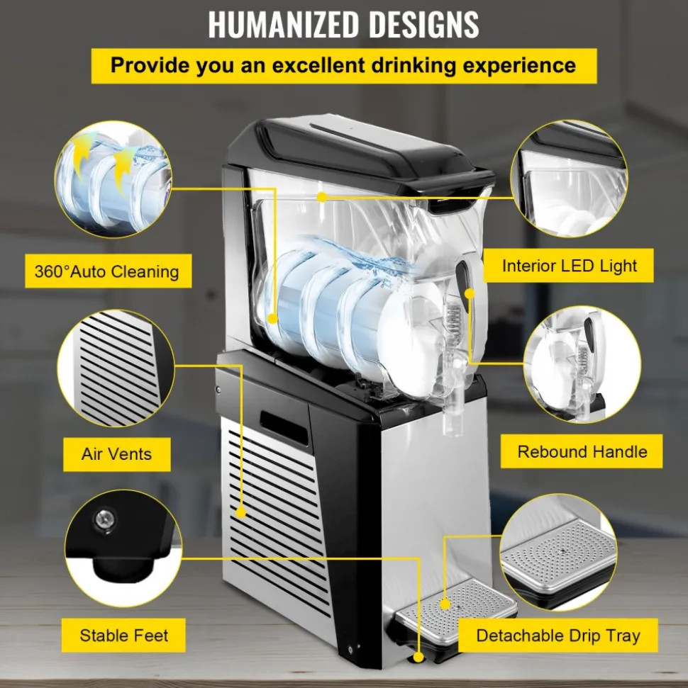 VEVOR Slushy Machine, 10L 1 Tank Slushie Machine for Home, 600W Commercial Slushy Machine, machine a slush for Frozen Drinks Automatic Clean, Slushy Machine for Home Supermarkets Cafes Restaurants