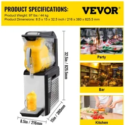 VEVOR Slushy Machine, 10L 1 Tank Slushie Machine for Home, 600W Commercial Slushy Machine, machine a slush for Frozen Drinks Automatic Clean, Slushy Machine for Home Supermarkets Cafes Restaurants