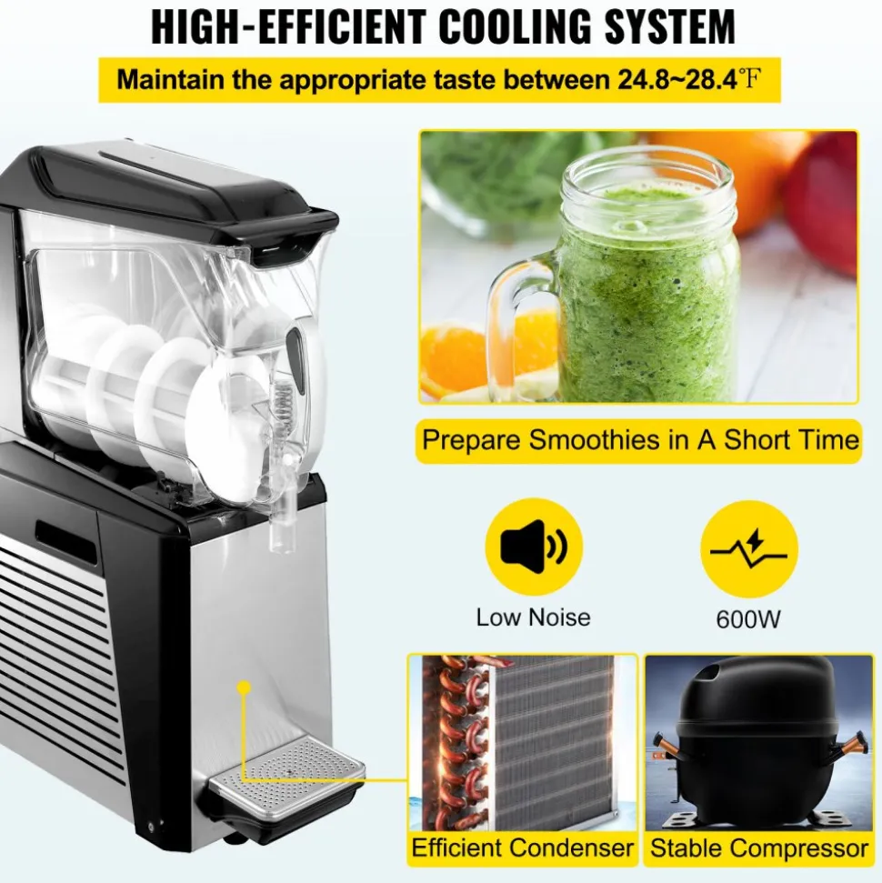 VEVOR Slushy Machine, 10L 1 Tank Slushie Machine for Home, 600W Commercial Slushy Machine, machine a slush for Frozen Drinks Automatic Clean, Slushy Machine for Home Supermarkets Cafes Restaurants