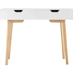 VEVOR Small Desk with Drawers, Kids Desk for Bedroom, Wooden Simple Study Table for Drawing, Reading, Writing, Rectangle MDF Furniture Study Storage Table for Home, Office, White + Wood