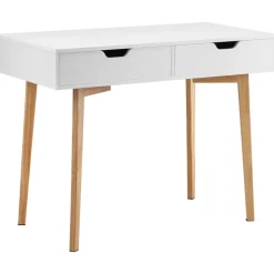 VEVOR Small Desk with Drawers, Kids Desk for Bedroom, Wooden Simple Study Table for Drawing, Reading, Writing, Rectangle MDF Furniture Study Storage Table for Home, Office, White + Wood