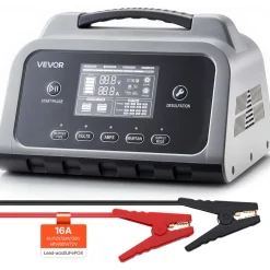 VEVOR Smart Battery Charger, 16A, 6V 12V 24V 36V 48V 60V 72V Lithium LiFePO4 Lead-Acid (Gel/AGM) Car Battery Charger, with LCD Display, Trickle Charging Maintainer Desulfator, for Car Boat Motorcycle