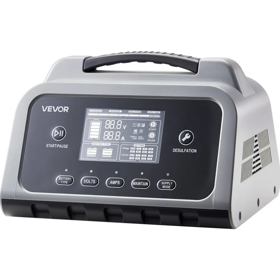 VEVOR Smart Battery Charger, 16A, 6V 12V 24V 36V 48V 60V 72V Lithium LiFePO4 Lead-Acid (Gel/AGM) Car Battery Charger, with LCD Display, Trickle Charging Maintainer Desulfator, for Car Boat Motorcycle