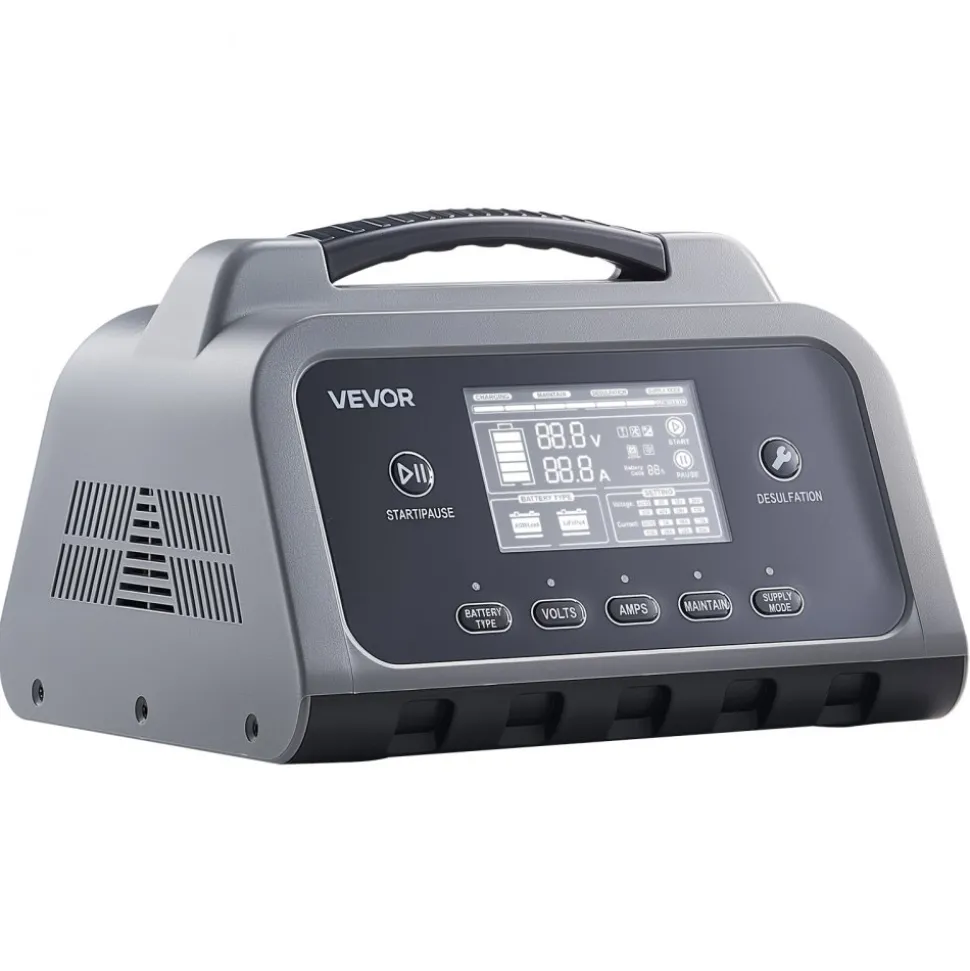 VEVOR Smart Battery Charger, 12A, 6V 12V 24V 36V 48V Lithium LiFePO4 Lead-Acid (Gel / AGM) Car Battery Charger, with LCD Display, Trickle Charging Maintainer Desulfator, for Car, Boat, Motorcycle
