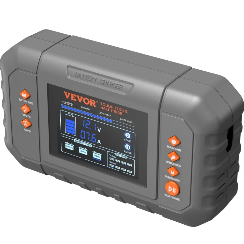VEVOR Smart Battery Charger, 35-Amp, Lithium LiFePO4 Lead-Acid (AGM / Gel / SLA) Car Battery Charger with LCD Display, Trickle Charger Maintainer Desulfator for Boat Motorcycle Lawn Mower Deep Cycle