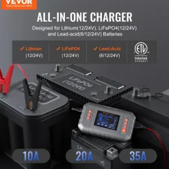 VEVOR Smart Battery Charger, 35-Amp, Lithium LiFePO4 Lead-Acid (AGM / Gel / SLA) Car Battery Charger with LCD Display, Trickle Charger Maintainer Desulfator for Boat Motorcycle Lawn Mower Deep Cycle