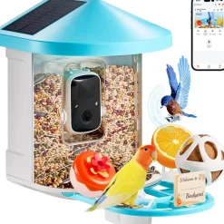VEVOR Smart Bird Feeder with Camera, 2K HD AI Identify 10000+ Bird Species, Solar-Powered Bird Watching Camera with Auto Capture & Instant Notify, Wireless Outdoor Gift for Bird Lover (2 Solar Panels)