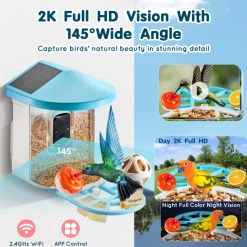 VEVOR Smart Bird Feeder with Camera, 2K HD AI Identify 10000+ Bird Species, Solar-Powered Bird Watching Camera with Auto Capture & Instant Notify, Wireless Outdoor Gift for Bird Lover (2 Solar Panels)