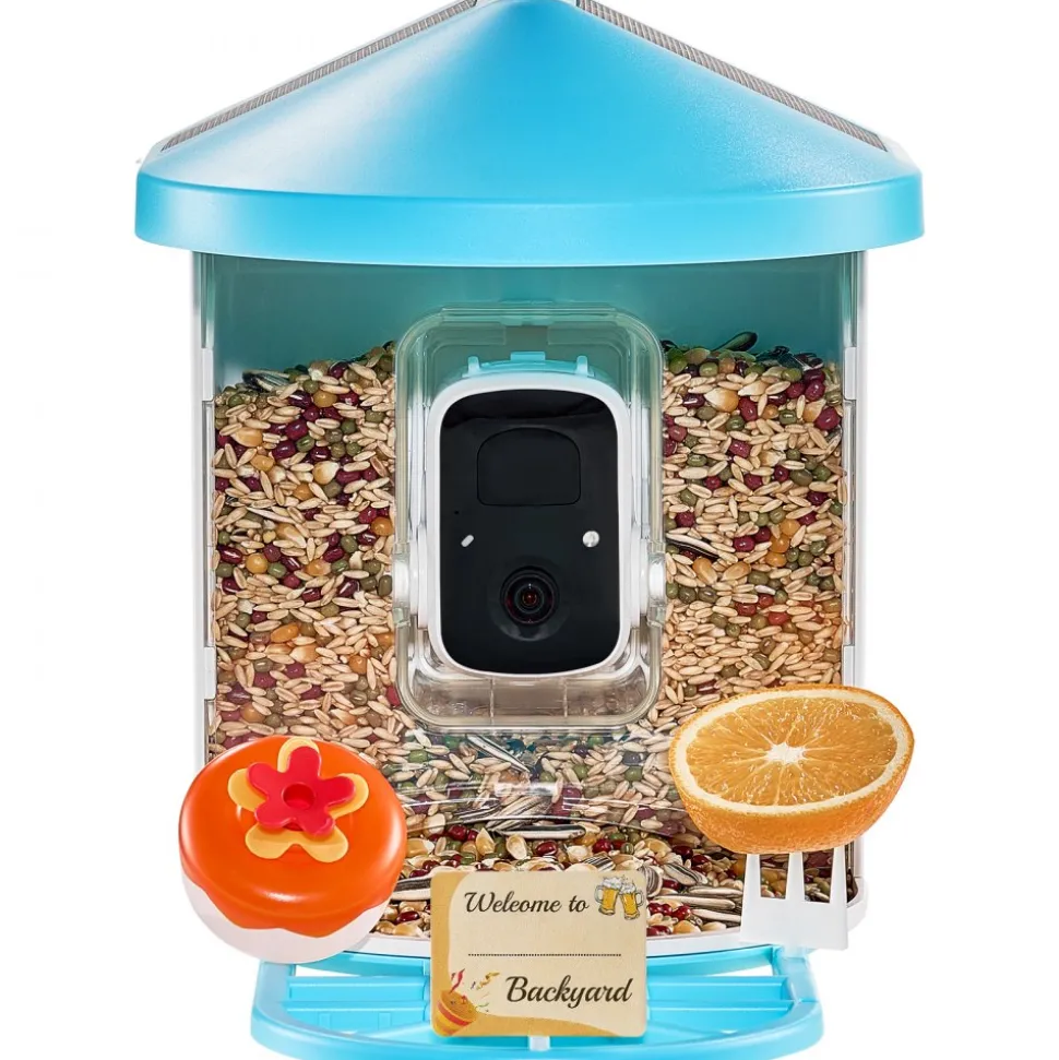 VEVOR Smart Bird Feeder with Camera, 2K HD AI Identify 10000+ Bird Species, Solar-Powered Bird Watching Camera with Auto Capture & Instant Notify, Wireless Outdoor Gift for Bird Lover (3 Solar Panels)